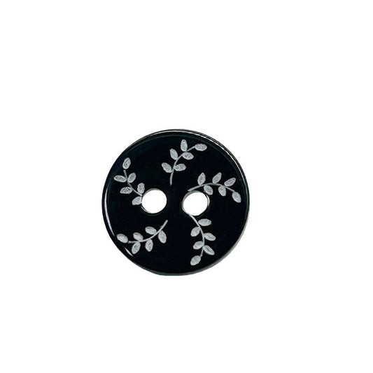 11.5mm Round 2-Hole Vintage Willow Leaf Pattern Black Shell Flat Buttons 40PCS