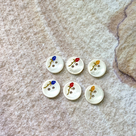 Boutons en coquille en forme de bol à 2 trous de 11,5 mm, motifs rouge, jaune, bleu et rose, paquet de 36