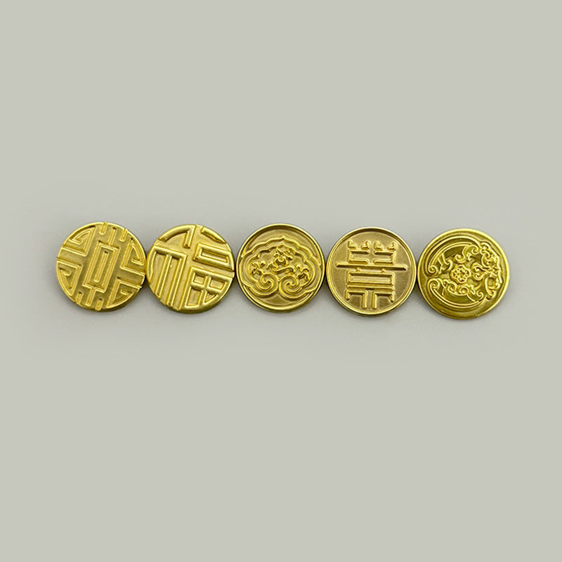 15/20mm New Chinese Style Metal Hand Sewing Buttons with Characters Shanks