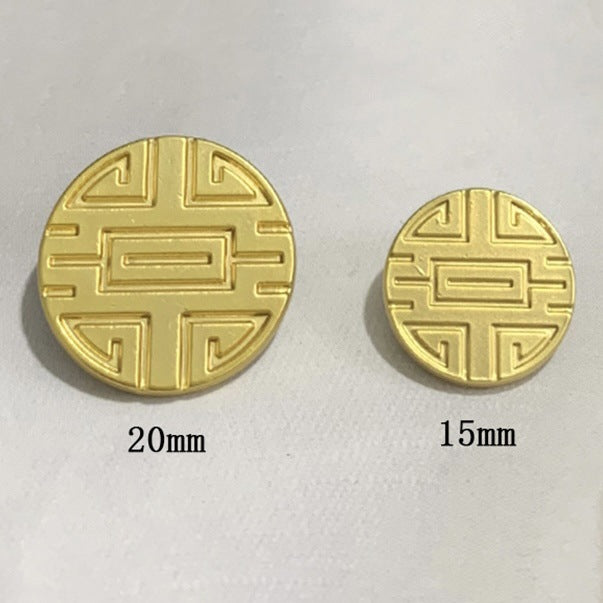 15/20mm New Chinese Style Metal Hand Sewing Buttons with Characters Shanks