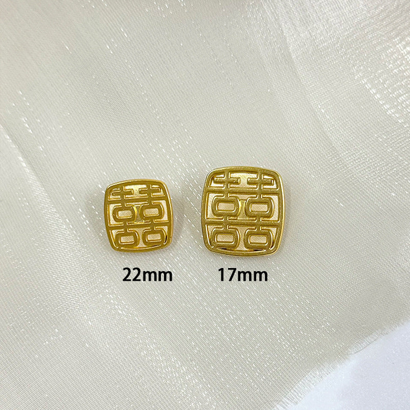 17/22mm Chinese Character Round Square Hollow Metal Shank Buttons 50pcs