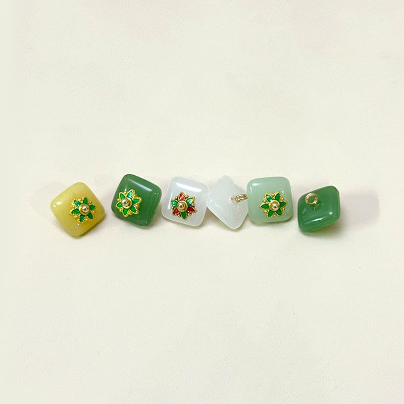 12mm Chinese stijl vierkante glazen knopen met bloemenbasis voor Tang-pak Hanfu 50 stuks