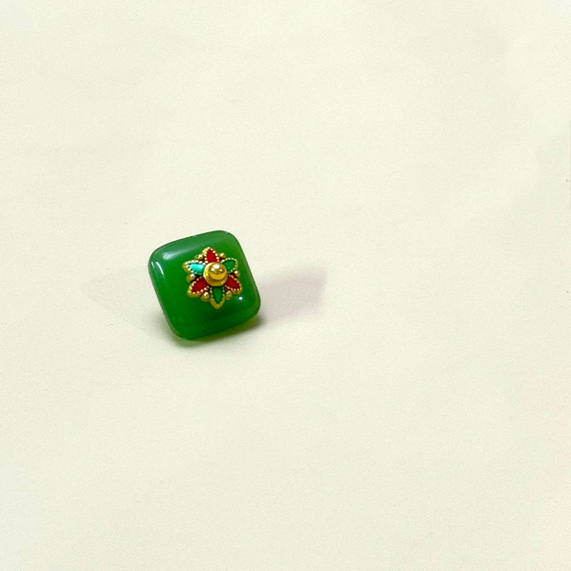 12mm Chinese stijl vierkante glazen knopen met bloemenbasis voor Tang-pak Hanfu 50 stuks