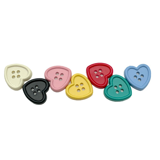 Boutons de mode en plastique en forme de cœur à quatre trous de 18 mm pour manteau d'enfants, paquet de 70