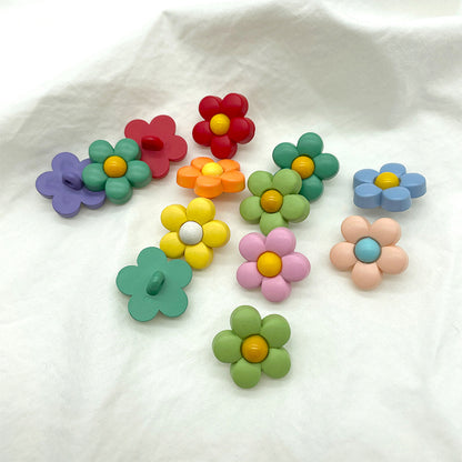 15/18mm Plastic Colorful Flower Shank Buttons for Children's Clothing 44 Pack