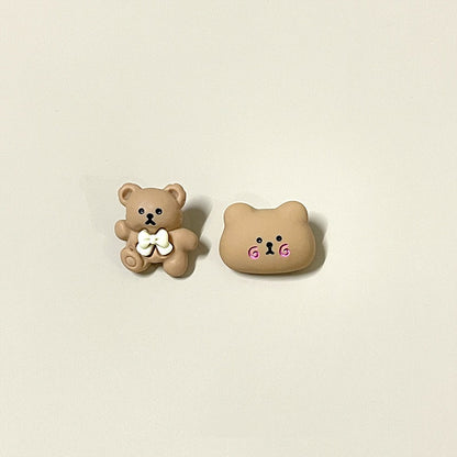 20mm Cartoon Brown Bear Resin Buttons with Metal Shanks for Children's Clothing 50pcs