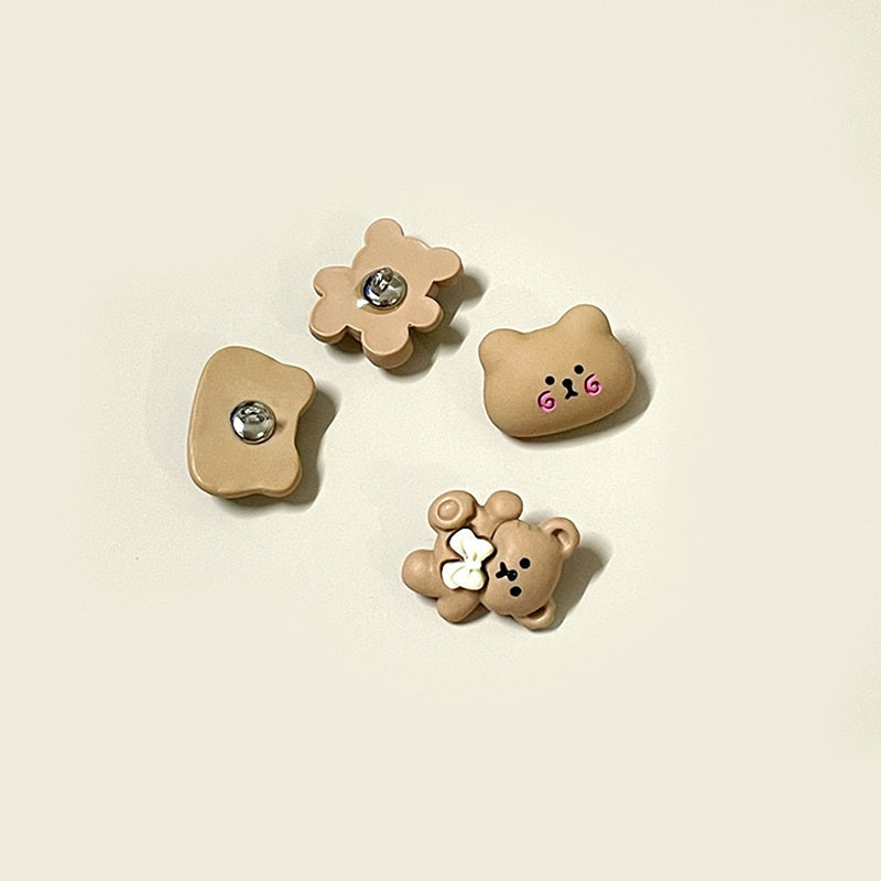 20mm Cartoon Brown Bear Resin Buttons with Metal Shanks for Children's Clothing 50pcs