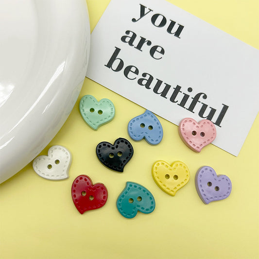 15/18mm Macaron-Colored Dotted-Line Heart-Shaped Plastic 2-Hole Buttons 54 Pack