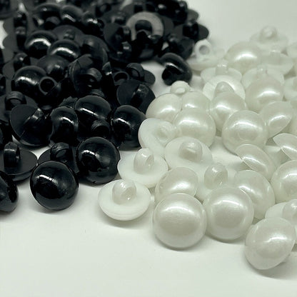 7.5 - 30mm Black and White Plastic Mushroom Buttons with Shanks for Sewing