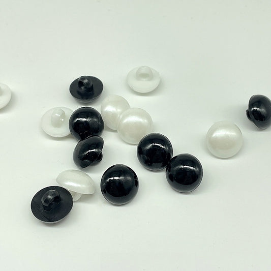 7.5 - 30mm Black and White Plastic Mushroom Buttons with Shanks for Sewing