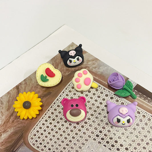 49pcs Children Colorful Cartoon Plastic Buttons Kuromi Strawberry Bear Cat Paw Sunflower