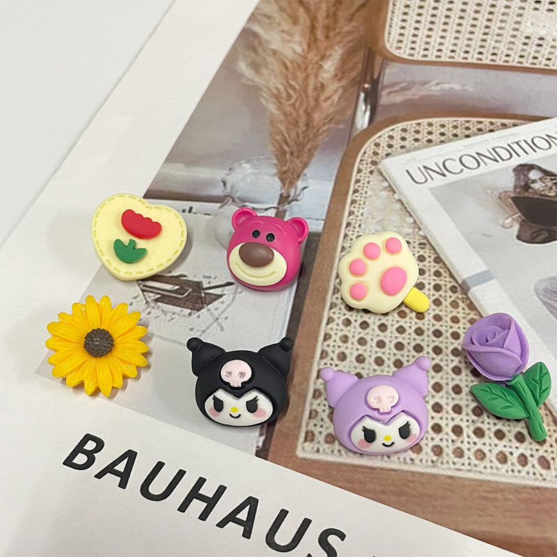 49pcs Children Colorful Cartoon Plastic Buttons Kuromi Strawberry Bear Cat Paw Sunflower