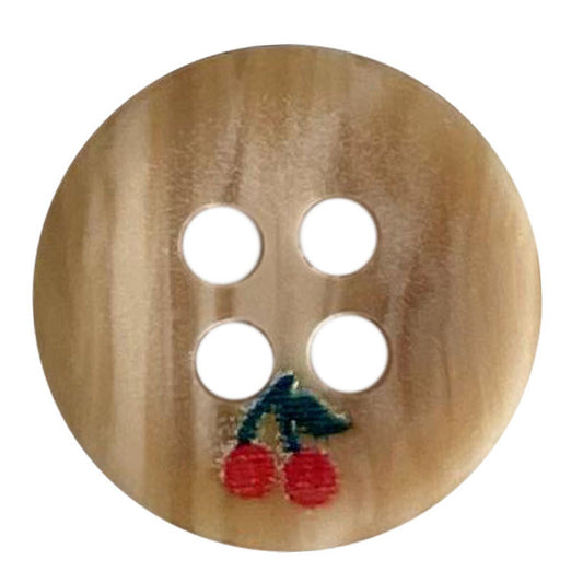 11mm Resin Wood-Grain Imitation Buttons with Cute Red Cherry Design for Shirts 100PCS