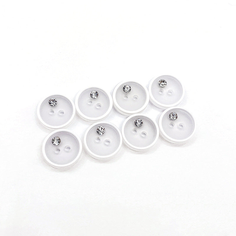 12.5/15mm Round Black White Resin Buttons with Rhinestone Two Holes 100pcs