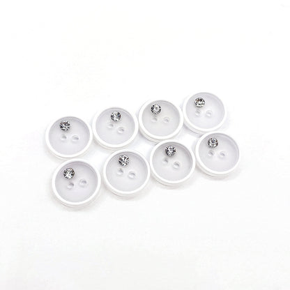 Botões Redondos de Resina Preta e Branca 12.5/15mm com Strass e Duas Furos 100pcs