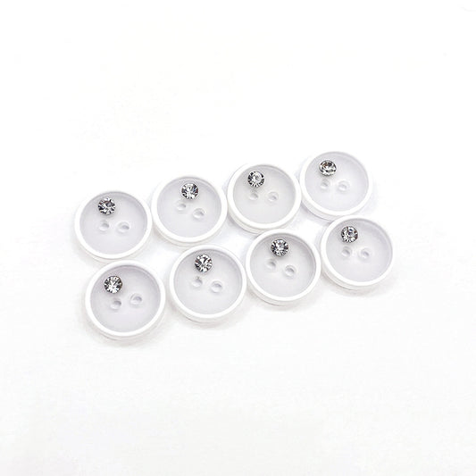 Boutons ronds en résine noir et blanc de 12,5/15 mm avec strass, deux trous, 100 pièces