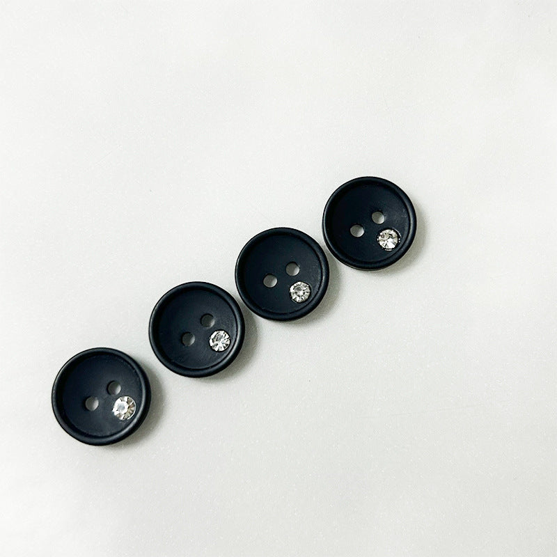 12.5/15mm Round Black White Resin Buttons with Rhinestone Two Holes 100pcs