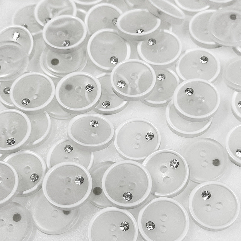 12.5/15mm Round Black White Resin Buttons with Rhinestone Two Holes 100pcs