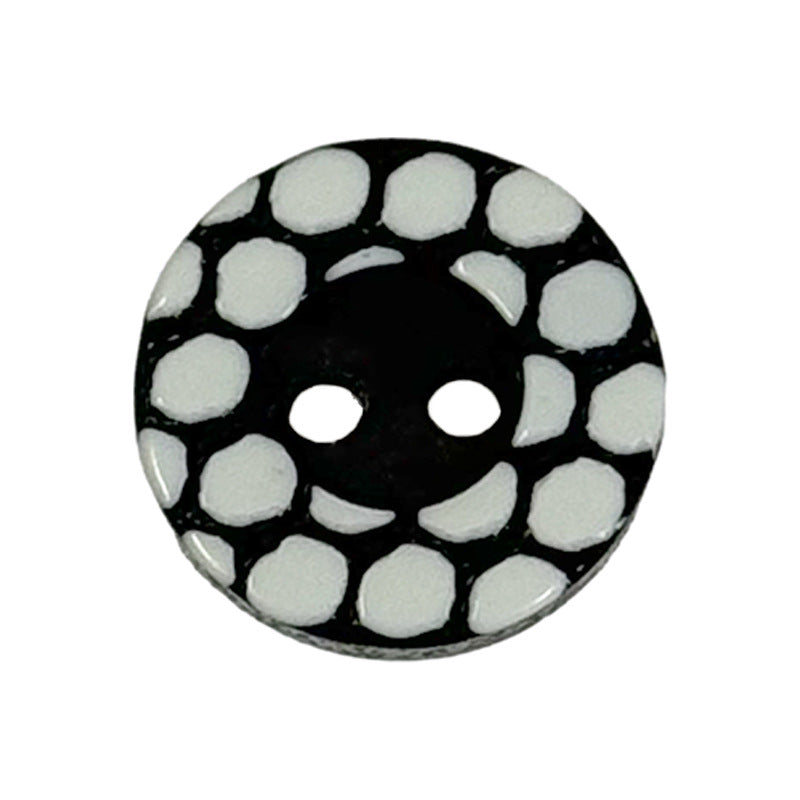 13mm Runde Polka Dot Svart og Hvit To-Hulls Harpiks Knapper for Skjorter 50stk