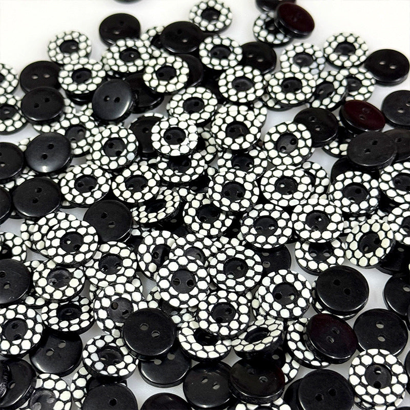 Boutons en résine ronds à pois noirs et blancs de 13 mm avec deux trous pour chemises, 50 pièces