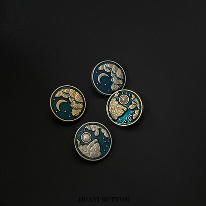 Boutons de couture en métal vintage de style court de 20 mm avec perle soleil lune, 20 pièces