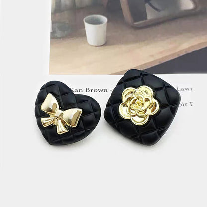 Boutons en métal en forme de cœur avec motif de diamant noir, camélia carré, 20 pièces