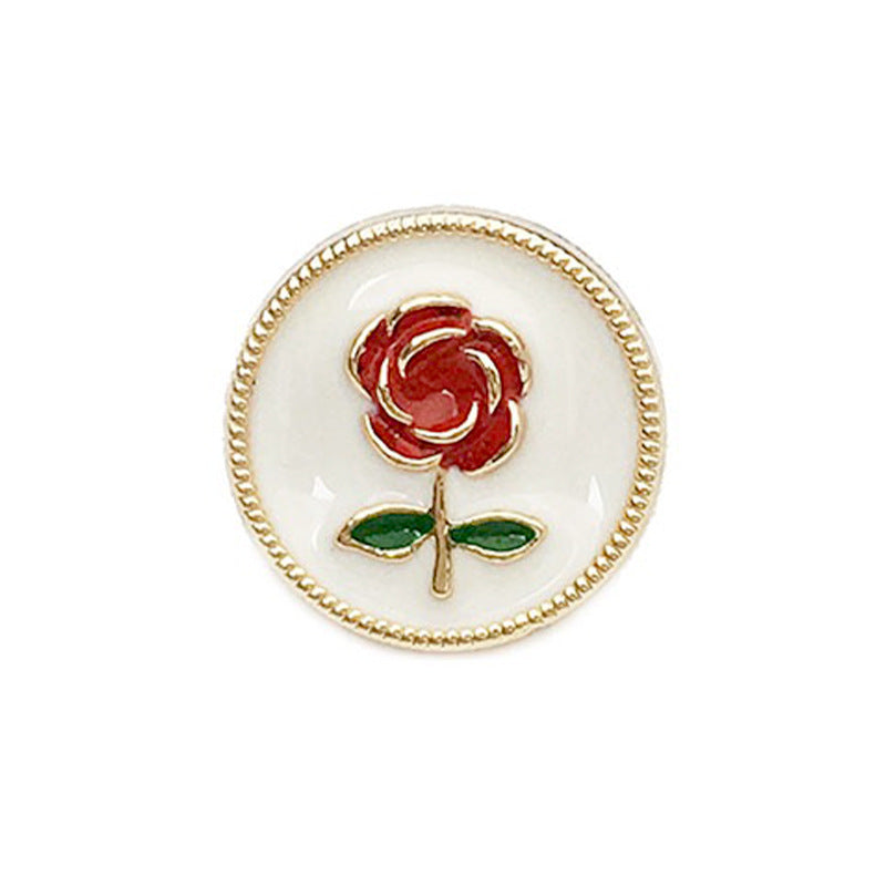 12.5mm Vintage Round White Rose Oil-Painted Metal Buttons for Shirts Sweaters 20pcs