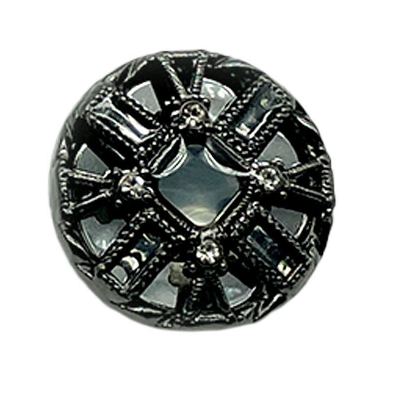 Botones de metal huecos de 18/20/23/25mm con rhinestones en oro, plata y negro mate, 50 piezas