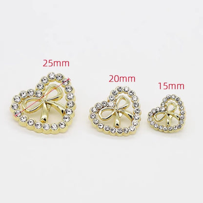 Boutons en métal en forme de cœur ornés de strass en forme de nœud pour robes de femmes 12pcs