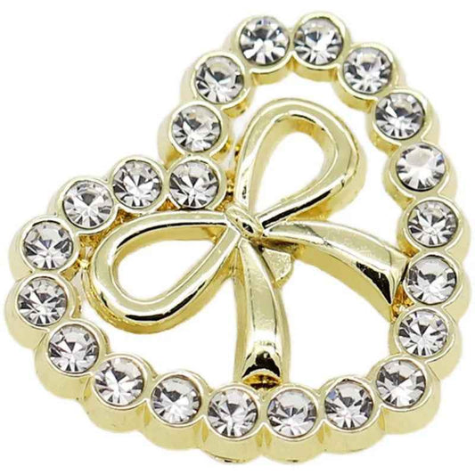 Heart-Shaped Rhinestone-Encrusted Bow Metal Buttons for Women's Dresses 12pcs