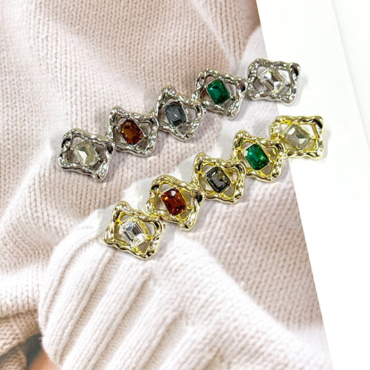 Rectangular Hollow Gemstone Rhinestone Metal Buttons for Sweater Coat Shirt 50 Pack