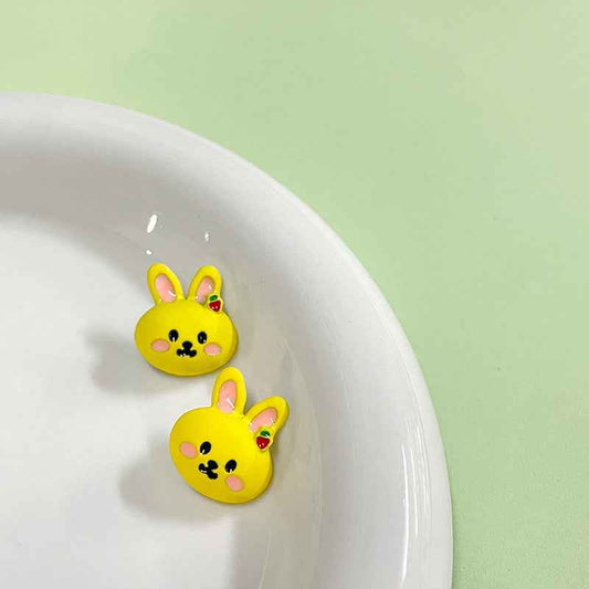 Botões Metálicos de Coelho Cartoon Amarelo 15x17mm com Pinos para Vestuário Infantil 12pcs