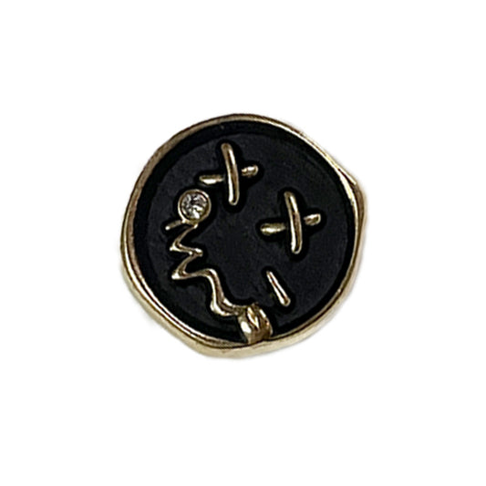 Boutons en métal noir avec visage souriant unique de 18/23 mm avec tiges hautes en alliage, 50 pièces