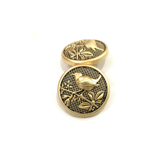 18/23/25mm Matte Gold Blackened Round Metal Sewing Buttons Bird Flower Pattern 50pcs