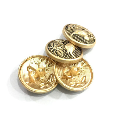 18/23/25mm Matte Gold Blackened Round Metal Sewing Buttons Bird Flower Pattern 50pcs