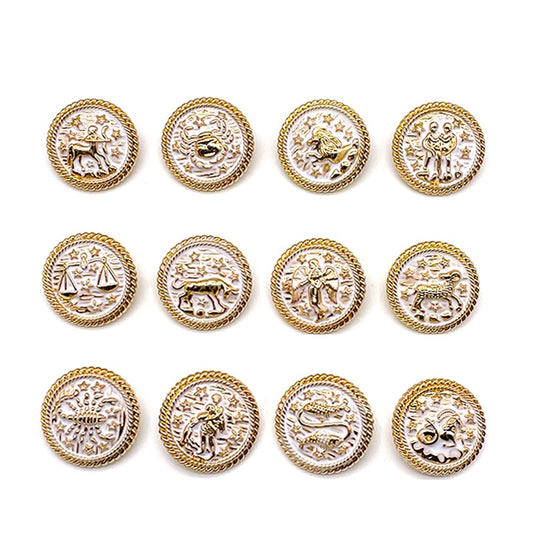 17/25mm Twelve Constellation Round Gold Metal Shank Buttons for Knitwear 48 Pack