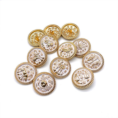 Boutons ronds en métal doré à tige de 17/25 mm Douze Constellations pour tricot - Pack de 48