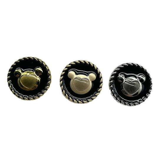 17/23mm Cartoon Bärenkopf Schwarz Emaille Gold Silber Metallknöpfe 50 Stück