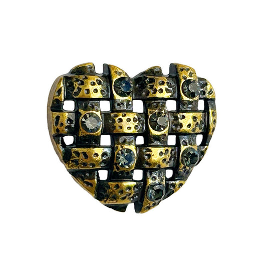 Botones de metal en forma de corazón de diamante gris vintage de oro antiguo de 23 mm, 50 piezas