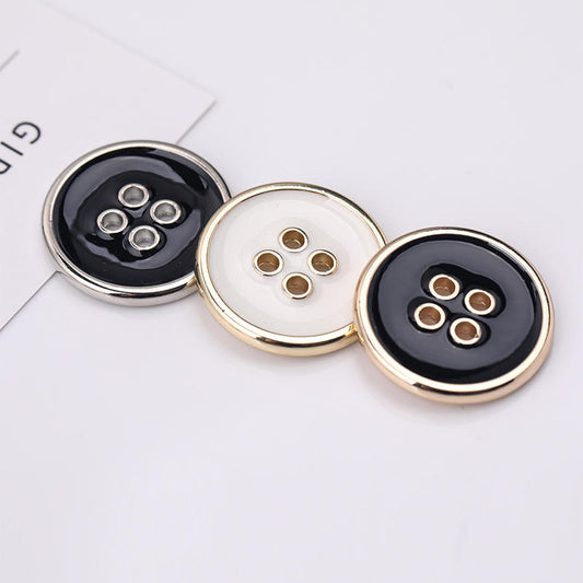 Round 4 Hole Metal Buttons Gold Silver Edge Black White Enamel 50pcs