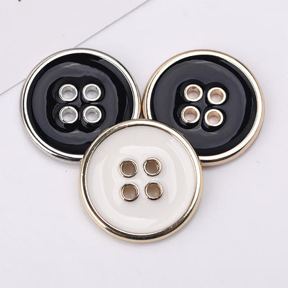 Round 4 Hole Metal Buttons Gold Silver Edge Black White Enamel 50pcs