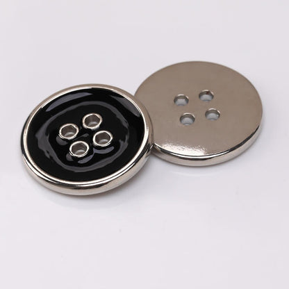 Round 4 Hole Metal Buttons Gold Silver Edge Black White Enamel 50pcs