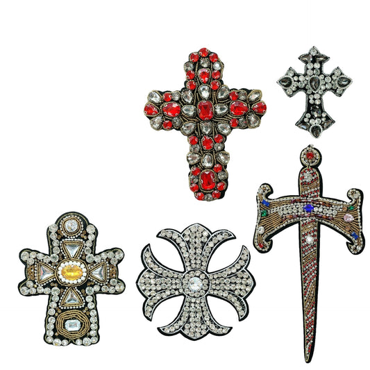 Perlenbesetzter Vintage Kreuz Applikation Strass-beschmückter 3D Patch 5er Pack