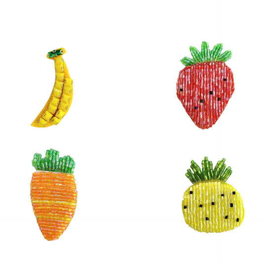 Handcrafted Beaded Fruit Hairpin and Fabric Patch 4 Set