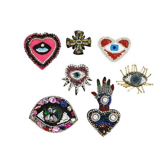 Handcrafted Beaded Eye Fabric Patches for DIY Clothing and Bags 7 Pack