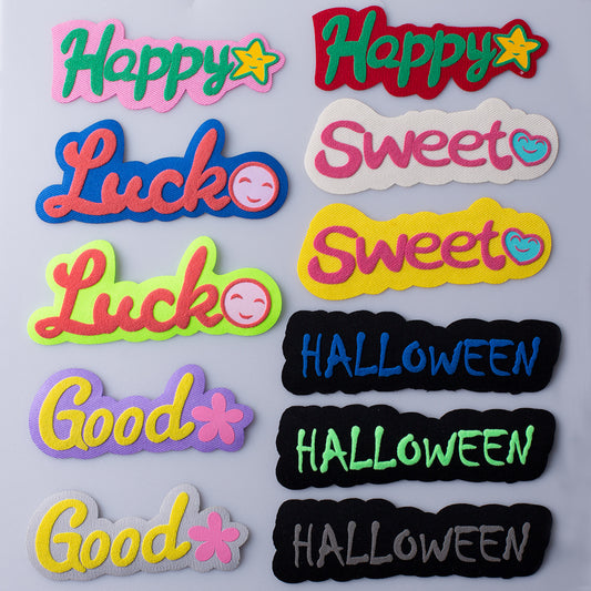 Patches de Tecido 3D Vivos 'Feliz, Sorte, Doce, Bom, Halloween' 11pcs