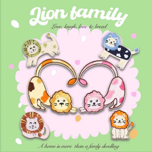 Self-Adhesive Plush Lion Embroidered Patch 6PCS