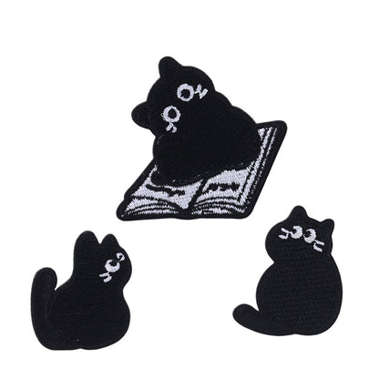 Patches Bordados de Gato Preto Pequeno Auto-Adesivos 10 Pacote