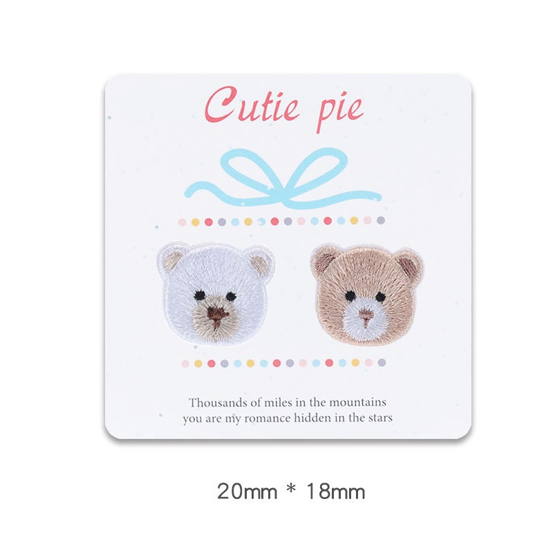 Patch en tête d'ours en peluche auto-adhésif de 20 mm pour vêtements, pack de 6