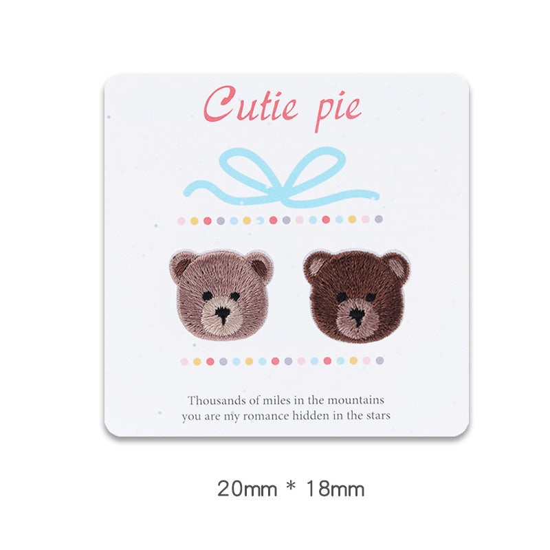 Patch en tête d'ours en peluche auto-adhésif de 20 mm pour vêtements, pack de 6